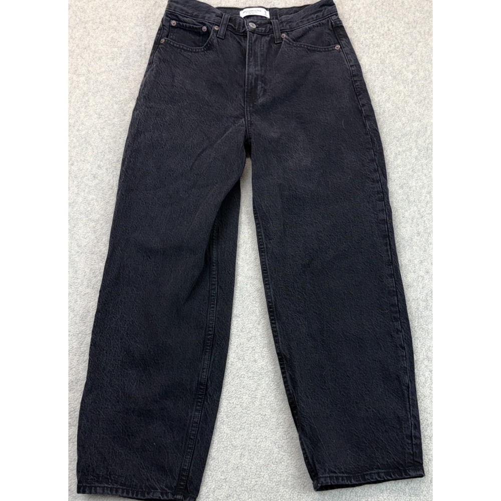 Abercrombie & Fitch Womens Tapered Leg Jeans Black High Rise Loose Fit 26/2S